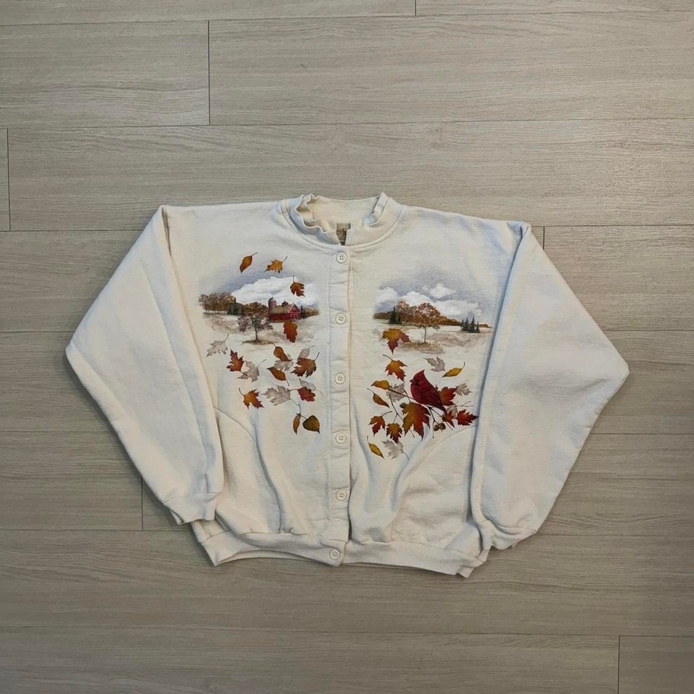 Vintage Artisans Autumn Cardinal Cardigan Sweater Women's Size Small
